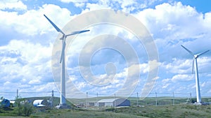 Wind turbines farm. aerogenerator windmill in sunny blue sky day. Wind Turbine. photo