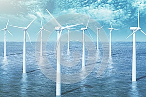 Wind turbines farm in the ocean