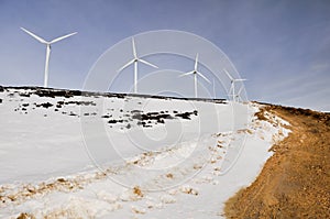 Wind turbines farm in winter