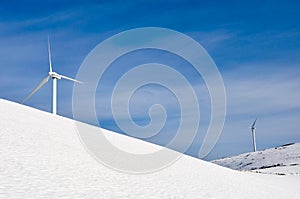 Wind turbines farm in winter (Basque Country)