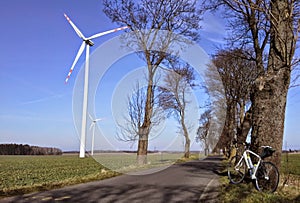 Wind turbines on a field