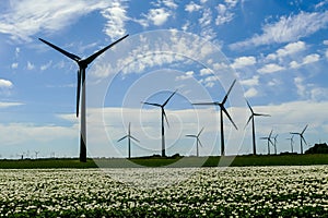 wind turbines in field, in Sweden Scandinavia North Europe