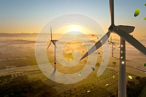 Wind Turbines Among Fields at Sunrise