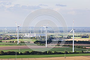 Wind turbines in flat landscape