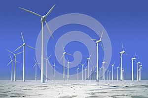 Wind turbines in frozen water