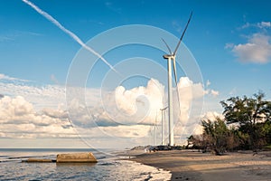 Wind turbines generators on sea in nakhon si thammarat