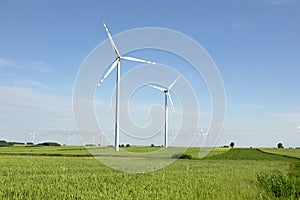 Wind turbines in green field