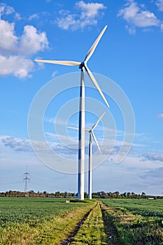 Wind turbines and green fields