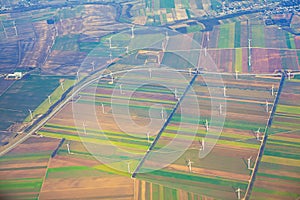 Wind turbines on the green fields