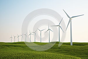 Wind turbines on green grass field