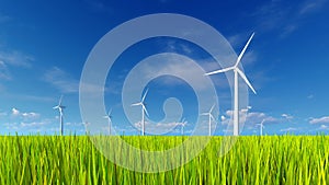 Wind turbines on green grass field