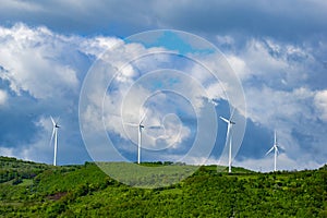 Wind turbines on the green hill