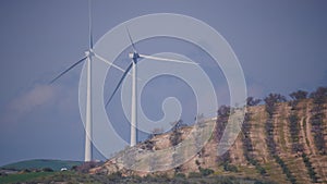 Wind turbines on hills, Andalusia Spain