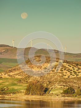 Wind turbines on hills, Andalusia Spain