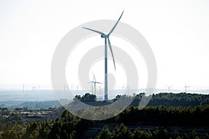Wind turbines on hilltops, Catalonia, Spain