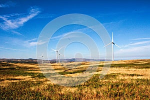 Wind turbines on hilly expanse create energy, Portugal Europe photo