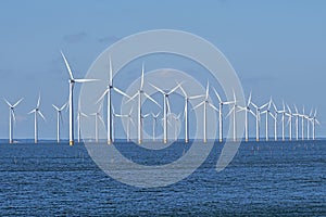 Wind turbines in the IJsselmeer in Friesland  in the Netherlands