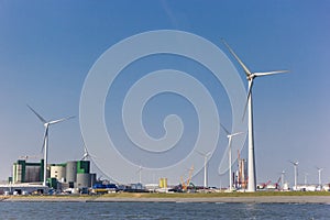 Wind turbines and industry buildings in Eemshaven