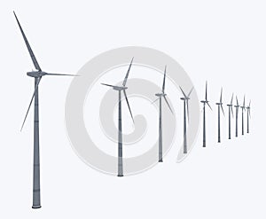 Wind turbines isolated on white background