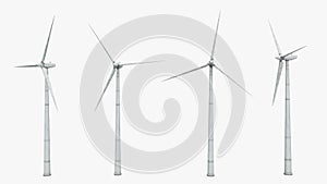 Wind turbines isolated on white background