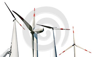 Wind turbines isolated on white background - Renewable energy