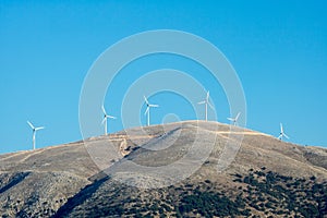 Wind turbines in the mountains of Greek island Kefalonia