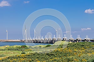 Wind turbines near the storm barrier.