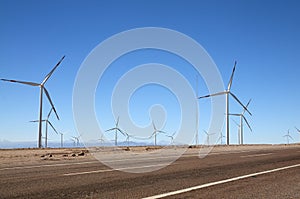 Wind turbines next to the road, Calama, Chile