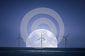 Wind turbines at night