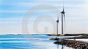 Wind Turbines at the Oosterschelde inlet at the Neeltje Jans island at the Delta Works Storm Surge Barrier