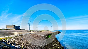 Wind Turbines at the Oosterschelde inlet at the Neeltje Jans island at the Delta Works Storm Surge Barrier