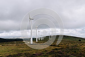 Wind turbines on an open field
