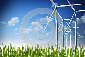 Wind turbines plant generating green or renewable energy