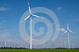 Wind turbines with power lines