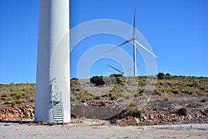 Wind turbines producing energy photo