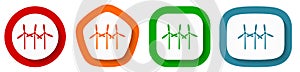 Wind turbines, renewables vector icons, set of pentagon, square, oval and circle shape buttons photo