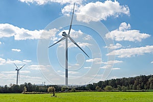 Wind turbines in a rural farm field