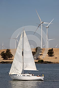 Wind Turbines and Sailboat