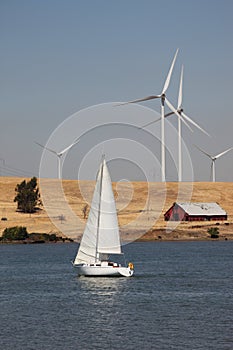 Wind Turbines and Sailboat