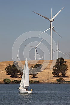 Wind Turbines and Sailboat