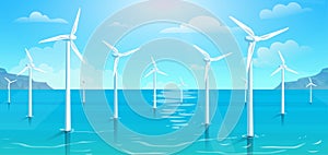 Wind turbines sea landscape vector