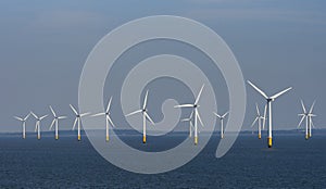 Wind turbines in the sea. Liverpool Bay, UK