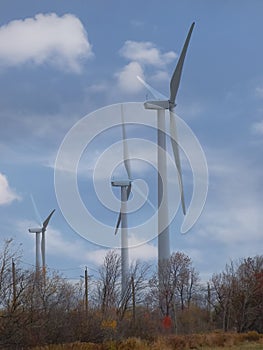 Wind turbines of Shelbourne wind farm generating renewable power , ON, Canada. Wind turbines of Canada