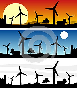 Wind Turbines Silhouette Banner