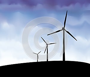 Wind turbines silhouette vector