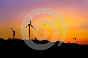 Wind turbines silhouettes