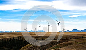Wind turbines generating electricity near Pincher Creek Alberta