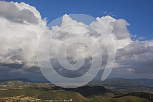 Wind turbines and storm in Anoia, Barcelona, Spain