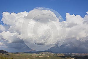 Wind turbines and storm in Anoia, Barcelona, Spain