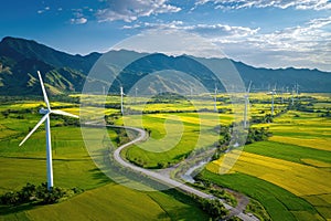 Wind Turbines in a Lush Landscape